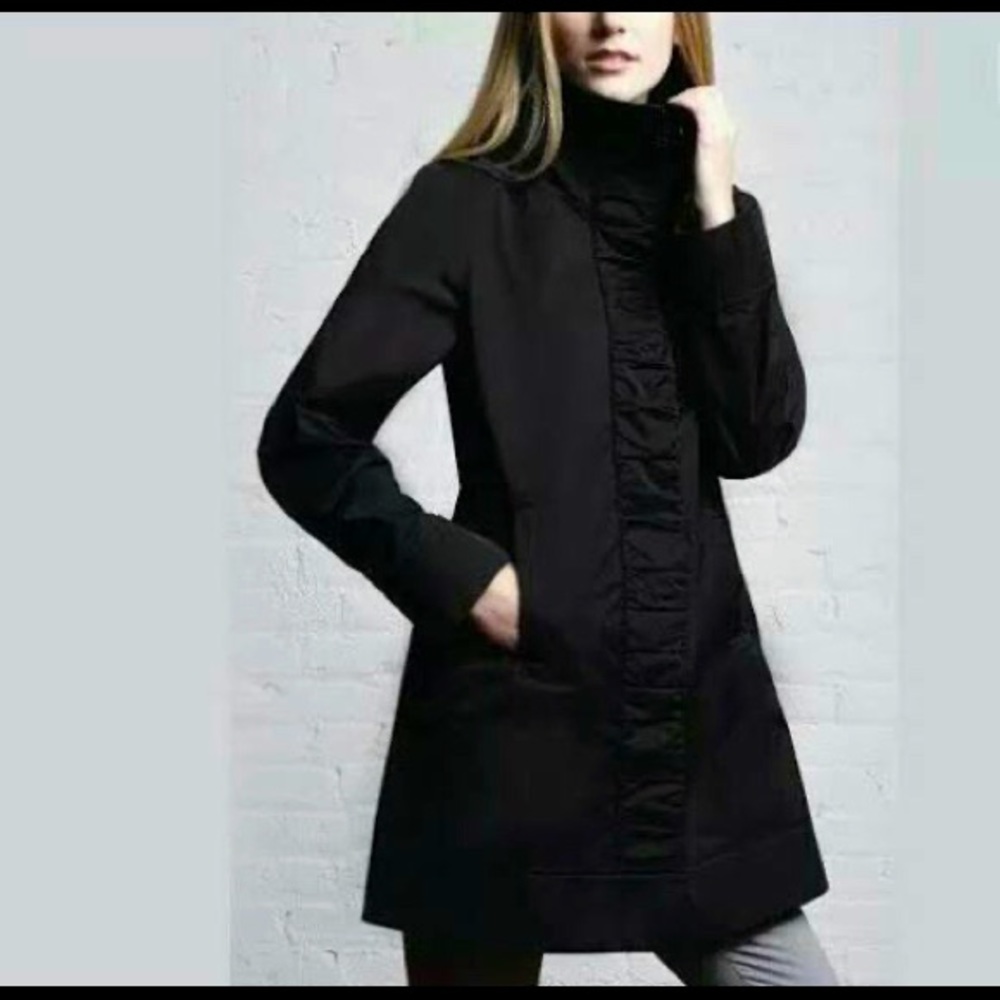 Rainforest packable rain coat hooded jacket black small ruching funnel neck